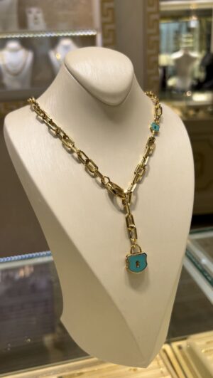 14 Ayar Çift Taraflı Mineli Ataş Kolye