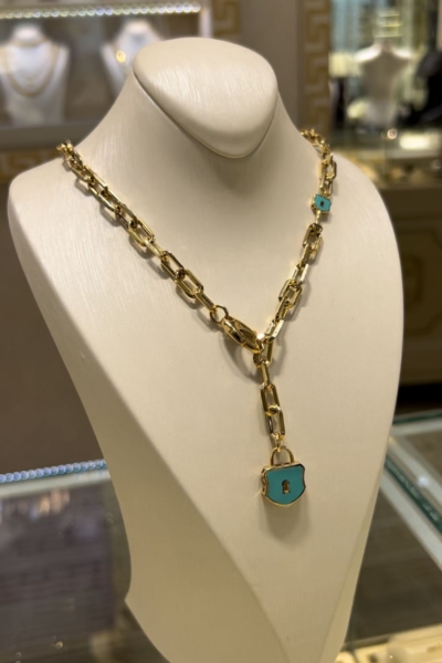 14 Ayar Çift Taraflı Mineli Ataş Kolye